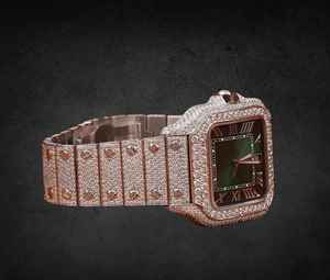 Reloj de Lujo Analógico de Acero Inoxidable Personalizable, Números Romanos, Relojes Mecánicos con Cristales, Estilo Hip Hop Cuadrado, Regalo Perfecto para Él - Product Image 3