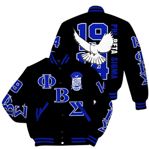 Phi Beta Sigma 1914 Letterman Varsity Jacket Bleu Blanc Grec Vie Fraternité Vêtements Chenille Broderie Collège Veste - Product Image 1