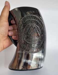 Chope à vin en corne viking de luxe artisanale, écologique, en corne naturelle, avec logo personnalisé pour bar et usage domestique - Product Image 3