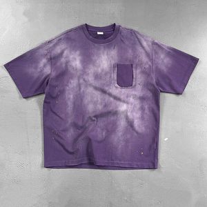 Camiseta Personalizada de Estilo Desgastado con Lavado Ácido y Efecto Desteñido, con Parches Bordados, Corte Recto y Holgado para Hombre - Product Image 2