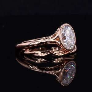 Anillo de compromiso de diamante de moissanita ovalada elegante SHIVPATH y anillo de boda trenzado en anillo de joyería de oro sólido de 14K - Product Image 2