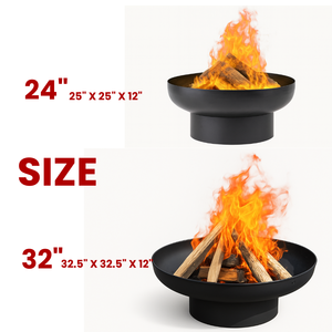 Modern <b>Round</b> Outdoor Fire Bowl Cast Iron Construction Portable <b>Wood</b> Burning Bonfire Pit with Poker for <b>Garden</b> Patio Charcoal BBQ - Product Image 3