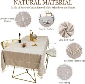 Nappe, nappe en coton et lin brodés, anti-froissement, anti-décoloration pour la décoration de table à manger, OEM - Product Image 3