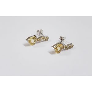 Boucles d'oreilles classiques en citrine en or blanc et or rose 14K/18K, clous et pendantes, avec diamant, pour fiançailles - Product Image 2
