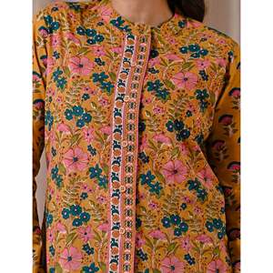 เสื้อครอปท็อปผ้าฝ้ายพิมพ์ลายสีเหลืองเข้มทรงคลาสสิกสำหรับผู้หญิง ไซส์ XS ติดกระดุมด้านหน้า ฟรีไซส์ ระบายอากาศได้ดี - Product Image 2