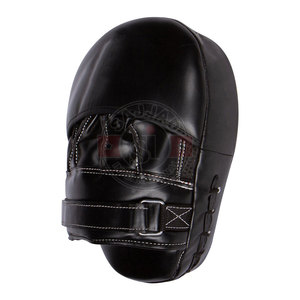 Almohadillas de enfoque de boxeo de cuero Real, Color negro sólido, almohadillas protectoras para entrenamiento de Kickboxing - Product Image 6