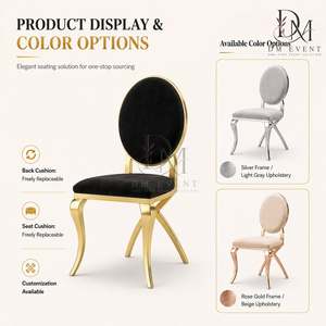 Chaise de mariage décorative en acier inoxydable doré avec dossier ajouré et revêtement noir pour mariages et événements de banquet - Product Image 5