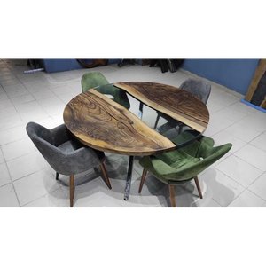 Table à manger de luxe moderne en résine et bois d'acacia, design artistique, imperméable, salon, mariage, anniversaire, Diwali, célébration - Product Image 2