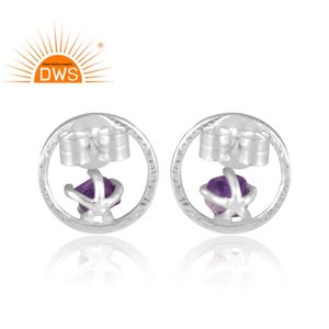 Pendiente de tuerca de piedras preciosas de amatista Natural de plata de ley fina superventas, joyería personalizada para mujer, regalo para ella - Product Image 4