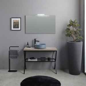 Mueble de Baño Independiente de 100 cm con Lavabo Gris y Espejo de Madera, Muebles de Baño Modernos - Product Image 2