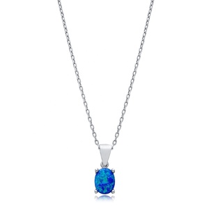 Bleu Opale Ovale Conception CZ Pierre 925 Sterling Silver Charme Collier pour Femmes En Gros Turc À La Main Fine Jewelry - Product Image 1