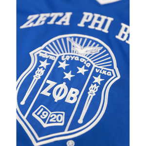 Camiseta de fútbol azul real Zeta Phi Beta, 100% poliéster, Escudo de equipo bordado, talla real, cuello en V, dobladillo de doble rayas - Product Image 6