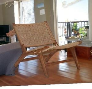 Chaise moderne chaise longue facile à tisser à la main cordon bambou cadre en bois chaise longue salon extérieur mobilier d'intérieur - Product Image 1