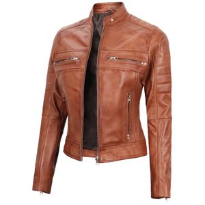 Chaqueta de Motocicleta de Piel de Oveja Genuina Hecha a Medida de Primera Calidad para Mujer, Moda al por Mayor, Alta Calidad, Resistente al Viento y Ecológica - Product Image 3