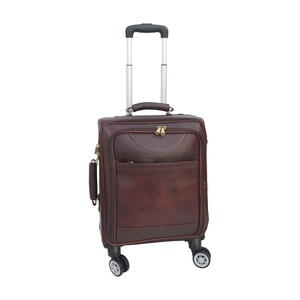 Couro Genuíno Brown Trolley Bagagem com Alça Ajustável Unisex Custom Size Factory Manufacturing Trendy Product