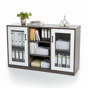 Contemporary 120x40x75cm Low Filing Cabinet with Glass Doors Natural Wood THS68062 for Office or Workshop Iron Panel Material - Product Image 1