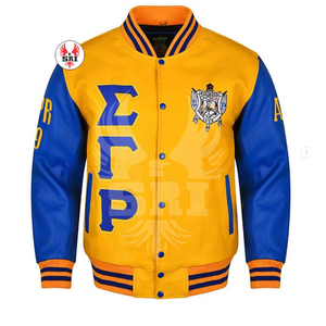 Vente en gros de blouson de baseball universitaire pour hommes Sigma Gamma Rho brodé avec logo personnalisé de haute qualité Blouson aviateur OEM à fermeture éclair - Product Image 3