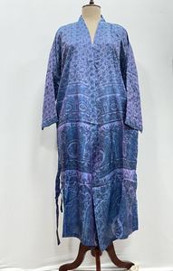 Indian Silk Solid Patchwork Long V-neck <b>Kimono</b> Boho Robe Summer <b>Beach</b> Cover Comfortable Dressing Gown Handmade Maternity Wear - Product Image 2