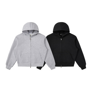 Heavyweight 400GSM Boxy Cropped Sudadera con capucha Oversized Solid Basic Streetwear Casual French Pullover Mujeres Hombres Sudaderas con capucha - Product Image 1