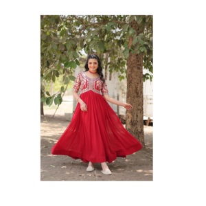 ชุดเดรสผ้าหนาคุณภาพพรีเมียมสไตล์อินเดียสุดหรูหราและสง่างาม พร้อมลายแขนเสื้อแฟนซี เหมาะสำหรับใส่ลำลองในฤดูร้อน - Product Image 1