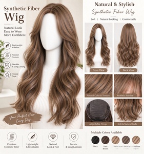 Perruque synthétique longue ondulée marron avec frange, résistante à la chaleur, pour cosplay, fête et Halloween - Product Image 6