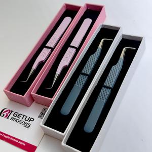 Pinzas Profesionales de Acero Inoxidable para Extensión de Pestañas, Punta Fina de 90 Grados, Diseño de Mariposa, Punta Plateada, Largas - Product Image 5
