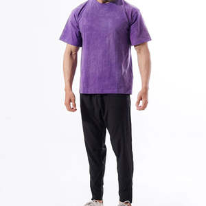 Buena calidad ácido lavado camiseta High Street negro Hip Hop logotipo personalizado de gran tamaño ácido lavado camiseta hombres lavado camiseta - Product Image 2