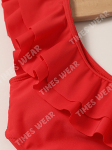 Bañador personalizado de alta calidad para niñas pequeñas, traje de baño de una pieza con volantes, para playa - Product Image 3