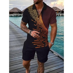 <b>Men</b> Fashionable High Streetwear Style Two Custom Logo Polo <b>Shirt</b> & Short Set printed sublimation Breathable Sportswear <b>Mens</b> Set - Product Image 2