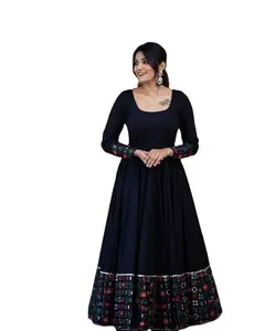 ANARKALI Berkumpul Hitam dengan O-NECK Lengan Penuh Lengan ANARKALI KURTA untuk Wanita Kedatangan Baru