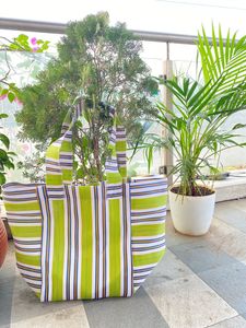 Bolsas de compras de nylon Respetuosas con el medio ambiente Tejido grande PP Plástico de polipropileno reciclado sostenible Opciones a granel a rayas para supermercado - Product Image 3