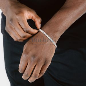 Hombres 14K chapado en oro blanco 925 plata esterlina VVS Moissanite diamante Iced Cuban Link pulsera estilo Hip Hop joyería fina - Product Image 3