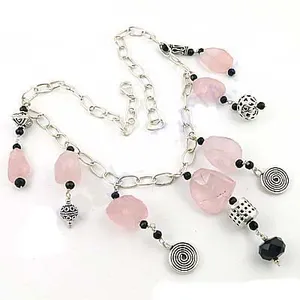 Collier avec pendentif en quartz rose, chaîne en argent 925 plaqué argent, style bohème, bijoux pour femmes, usage quotidien - Product Image 3