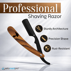 Rasoir droit pliant, rasoir de barbier, manche en bois, lame en acier inoxydable, outil de rasage professionnel - Product Image 1