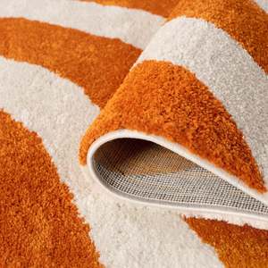 Tapis d'entrée rectangulaire moderne fait main en polyester, motif Joli Wave orange et blanc - Product Image 4