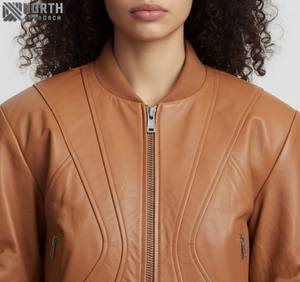 Veste en cuir décontractée pour femme de couleur unie, de haute qualité, tricotée, respirante, streetwear, taille et couleur personnalisables - Product Image 4