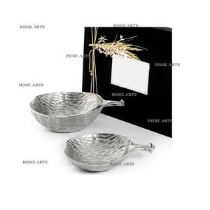 Aluminium silver color decorative bowls <b>set</b> of 2 different sizes <b>food</b> serving bowl for home hotel restaurant use - Product Image 1