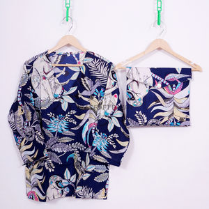 Women's Summer Cotton Pajama Sets Floral-Printed & Solid-Colored Comfortable Relaxed Fit with Front Logo - Product Image 1