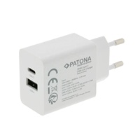 PATONA adaptor GaN PD35W Premium putih, catu daya 1x USB-C 1xUSB-A PD3.0 QC3.0 dengan 1 USB-C dan 1 Port pengiriman daya USB-A