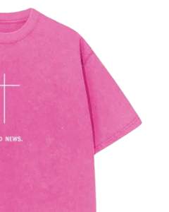 Camiseta Extra Grande de Algodón Lavado Personalizada por el Fabricante, Estampado de Cruz Rosa, Estilo Urbano, Aspecto Vintage, Venta al por Mayor Personalizada - Product Image 2