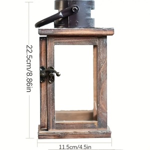 Wood & <b>Glass</b> <b>Lantern</b> With Natural Wood Polish Finishing Square Shape With Black Metal Handle High Quality For Home Decoration - Product Image 2