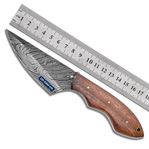 ปลอกหนังแกะลายนูนมีดล่าสัตว์ทำด้วยมือด้ามไม้มะฮอกกานีใบมีดเหล็กดามัสกัสแกะสลักด้วยเลเซอร์ OEM - Product Image 3