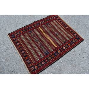 Alfombra turca clásica roja y negra Vintage de 2,6x3,2 pies de lana de área grande con patrón de retazos de respaldo de látex para pasillo o habitación - Product Image 2