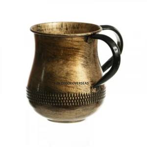 Finest Quality Metal Silver Shiny Polished Hammered Texture Drinkware <b>Mugs</b> With Gold Plated Leaves Design Handle For Best Grip - Product Image 3