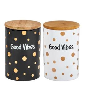 Elegante Juego de 2 contenedores de almacenamiento galvanizados con tapa de madera, perfecto para despensa de cocina, hogar y usos de exhibición de la India - Product Image 1