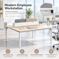 Poste de travail partagé 2 places face à face avec cloison coulissante et double alimentation pour studio de start-up