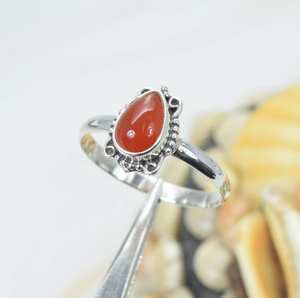 Anillo de piedras preciosas talladas en forma de pera suave de cornalina Natural, anillos de moda para fiesta de Plata de Ley 925, joyería para mujer a granel - Product Image 1