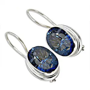 Pendientes de Oro Blanco Chapados en Oro con Gema Azul para Uso Diario y Ocasiones Especiales para Mujer - Product Image 3