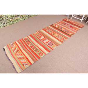Vintage <b>Rug</b>, <b>Runner</b> 2.9x9.6 ft Turkish <b>Rug</b>, Orange Geometric Wool <b>Rug</b> - Product Image 2