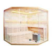 Kotak Modern tradisional Finlandia Sauna cemara populer Sauna tradisional 8 orang dengan garam Himalaya batu Budaya